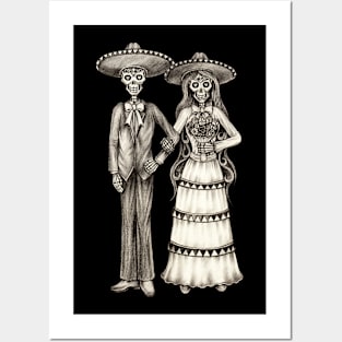 Sugar skull couple love wedding day of the dead. Posters and Art